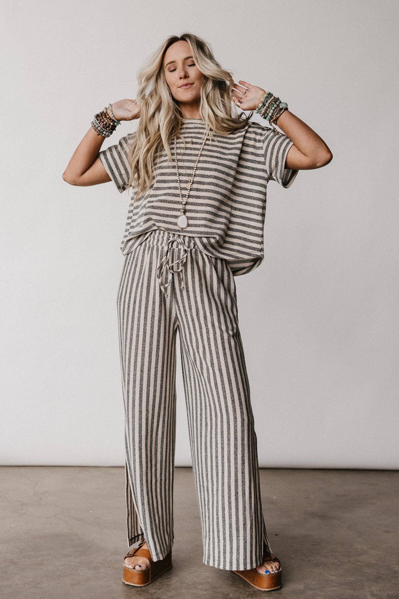 Three Bird Nest - Ibiza Breeze Striped Top - Taupe Black