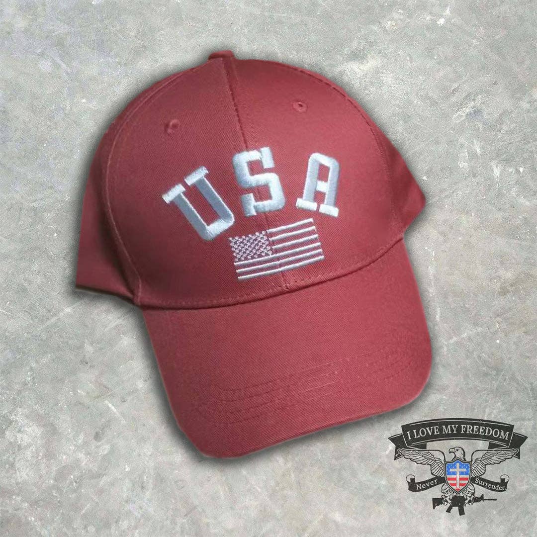 I Love My Freedom - USA Flag Hat (Maroon)