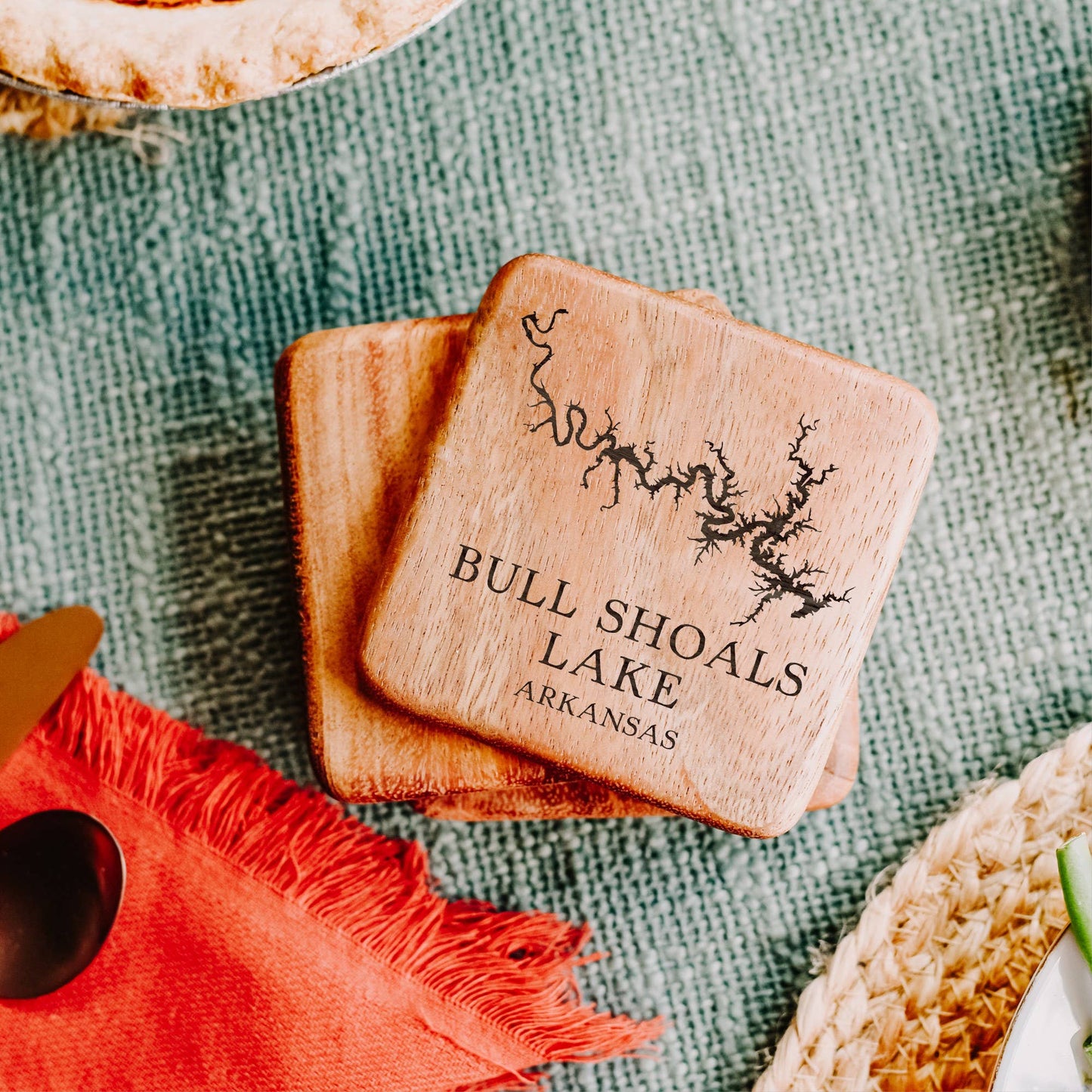 The Lillie Pad - Custom Lake Map Coasters - Wood Walnut Coasters Set of 4