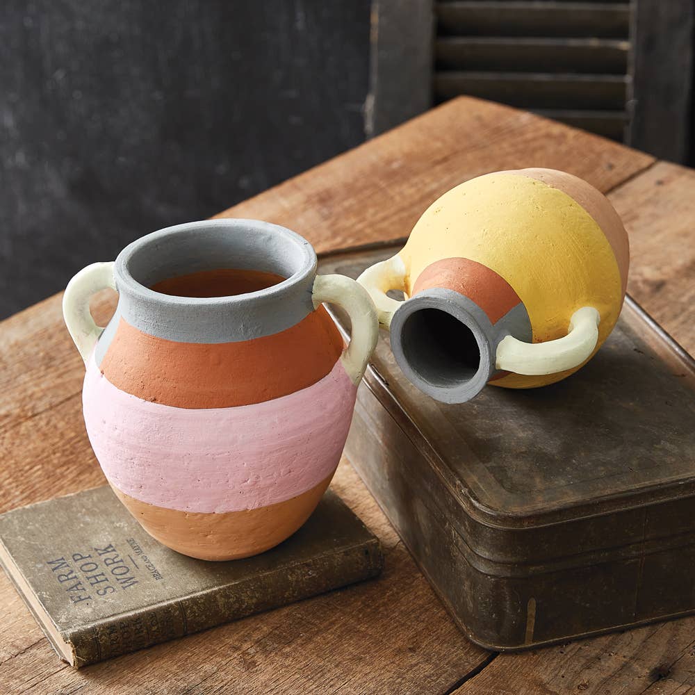 CTW Home Collection - Set of Two Color Blocked Terra Cotta Vases