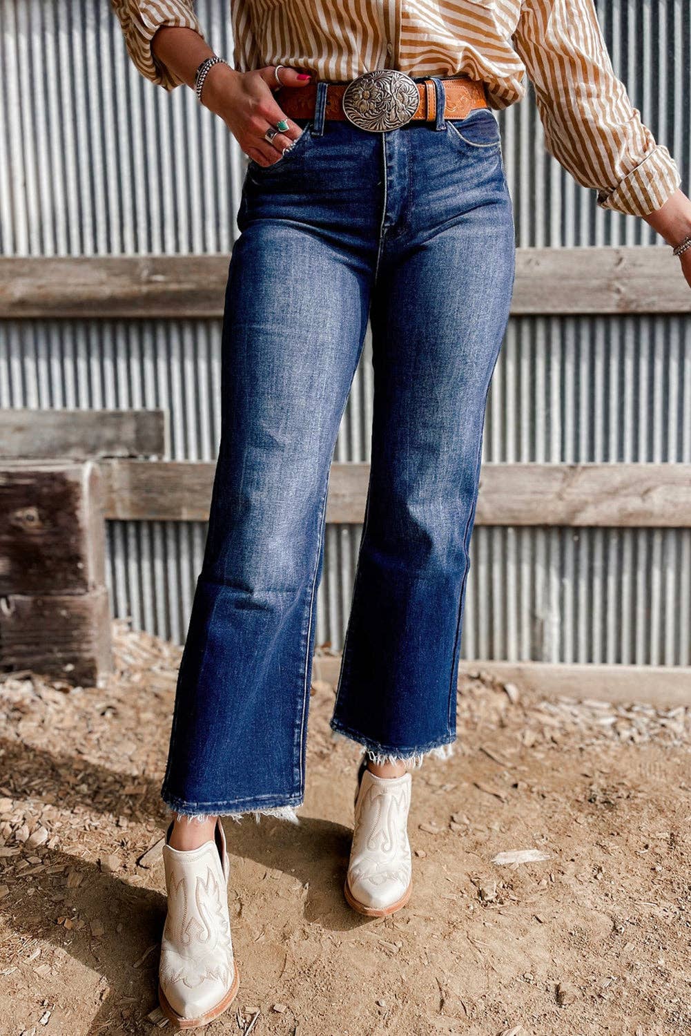 Lovesoft - Sail Blue Mineral Wash Raw Hem High Waist Flared Jeans
