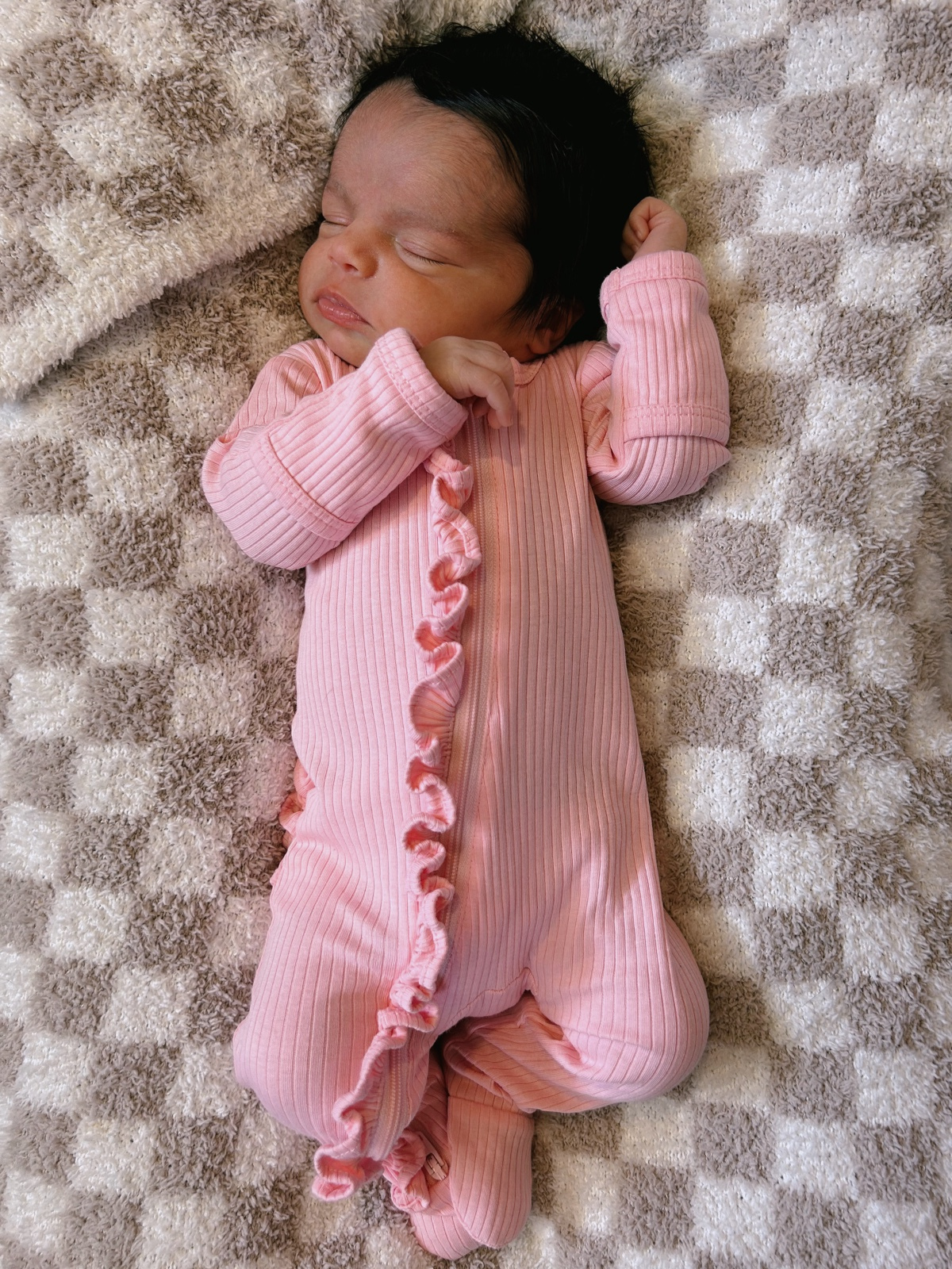 SIIX Collection - Pink / Organic Ribbed Frill Zip Footie (Baby - Kids)