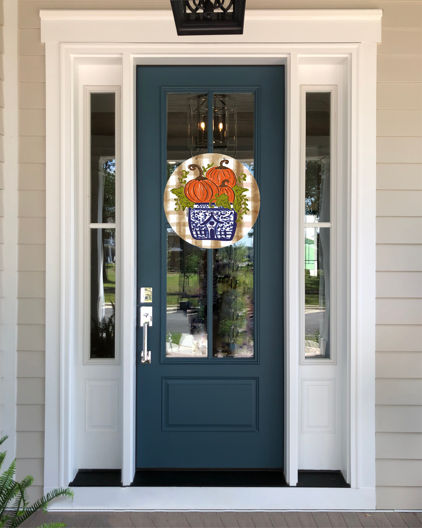 Baxter & Me - Blue Willow Pumpkin Stack Door Hanger