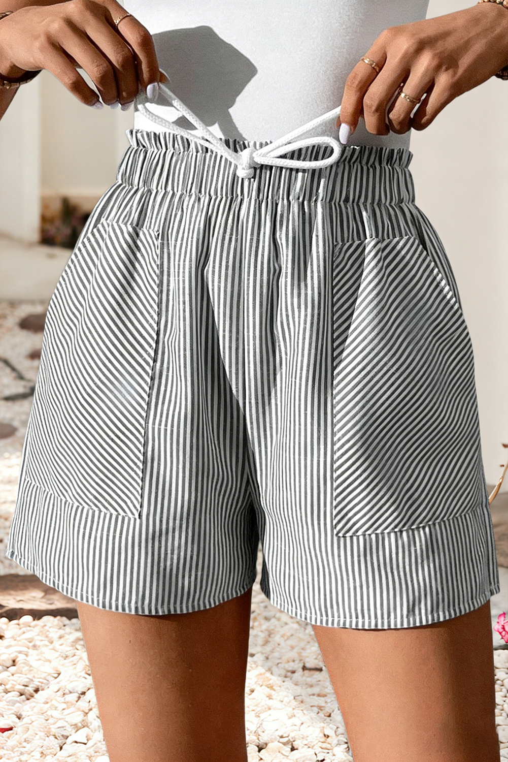 Little Daisy Closet - LDC Striped Lace-up Elastic Waist Casual Pocketed Shorts