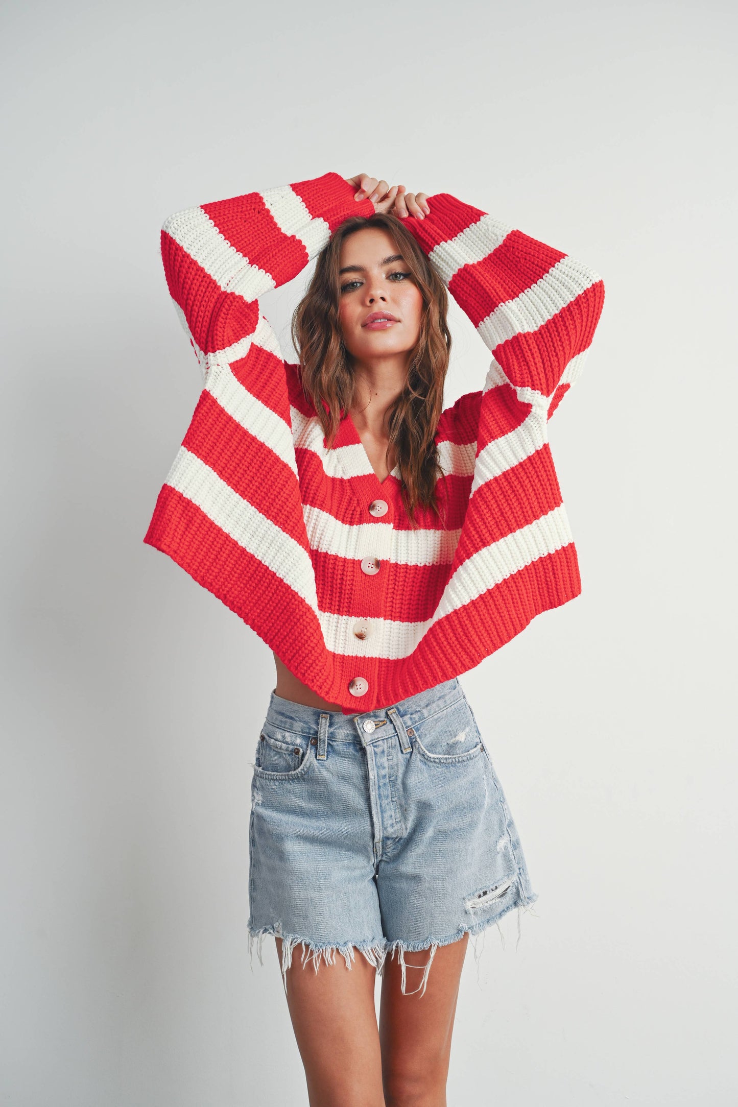 BUTTERMELON - Striped V-Neck Cardigan sweater with Buttons - BMC7331