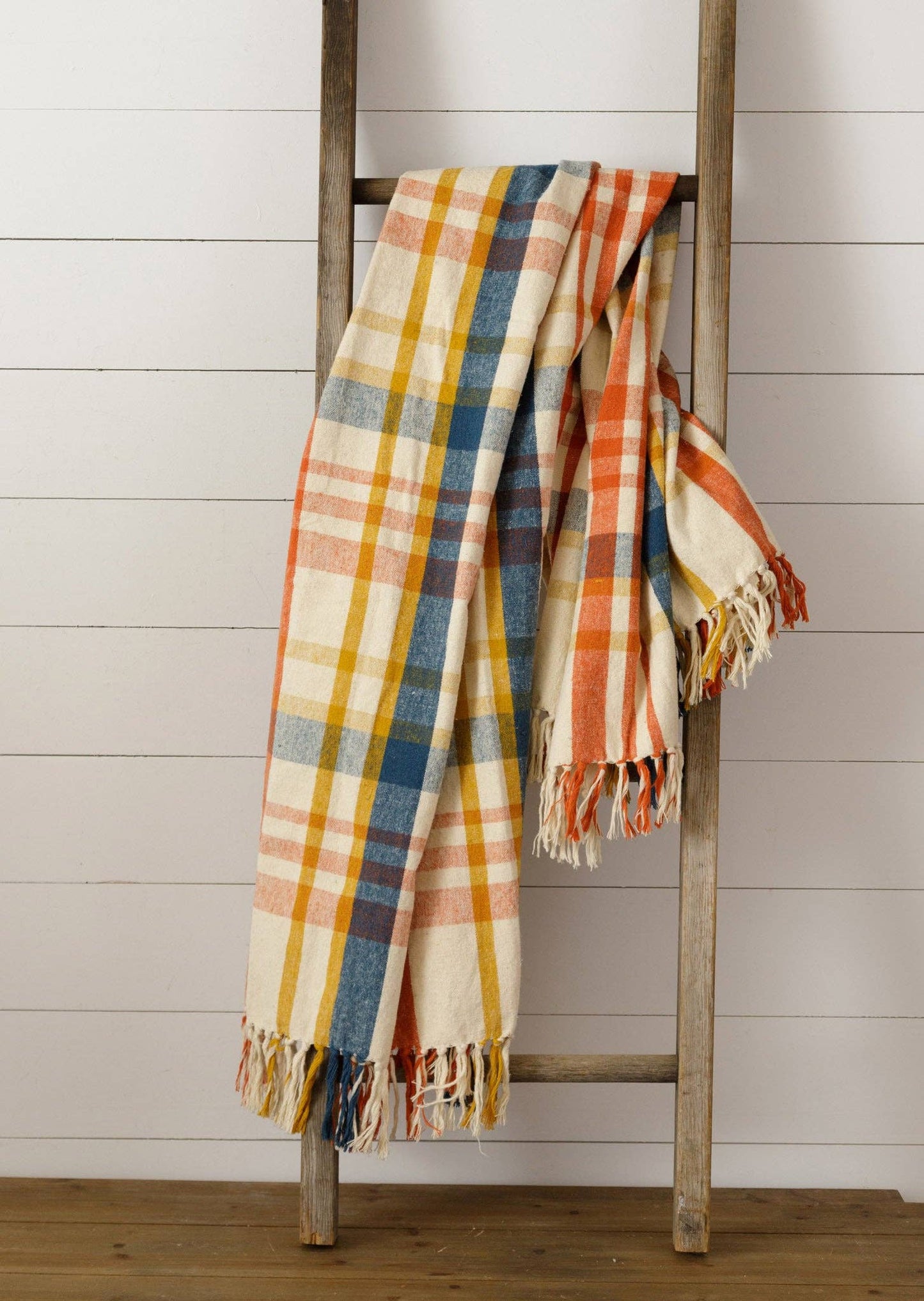 Audrey's Home & Gift - Brushed Cotton Flannel Throw - Navy, Rust, Mustard (PC)