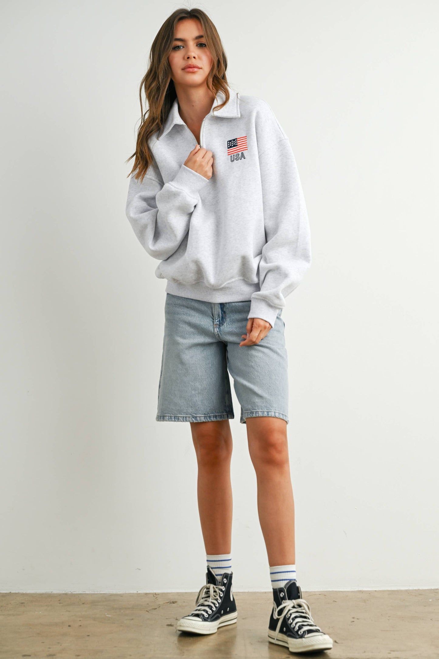 BUTTERMELON - Loose Collared Quarter-Zip Top - BMT7794