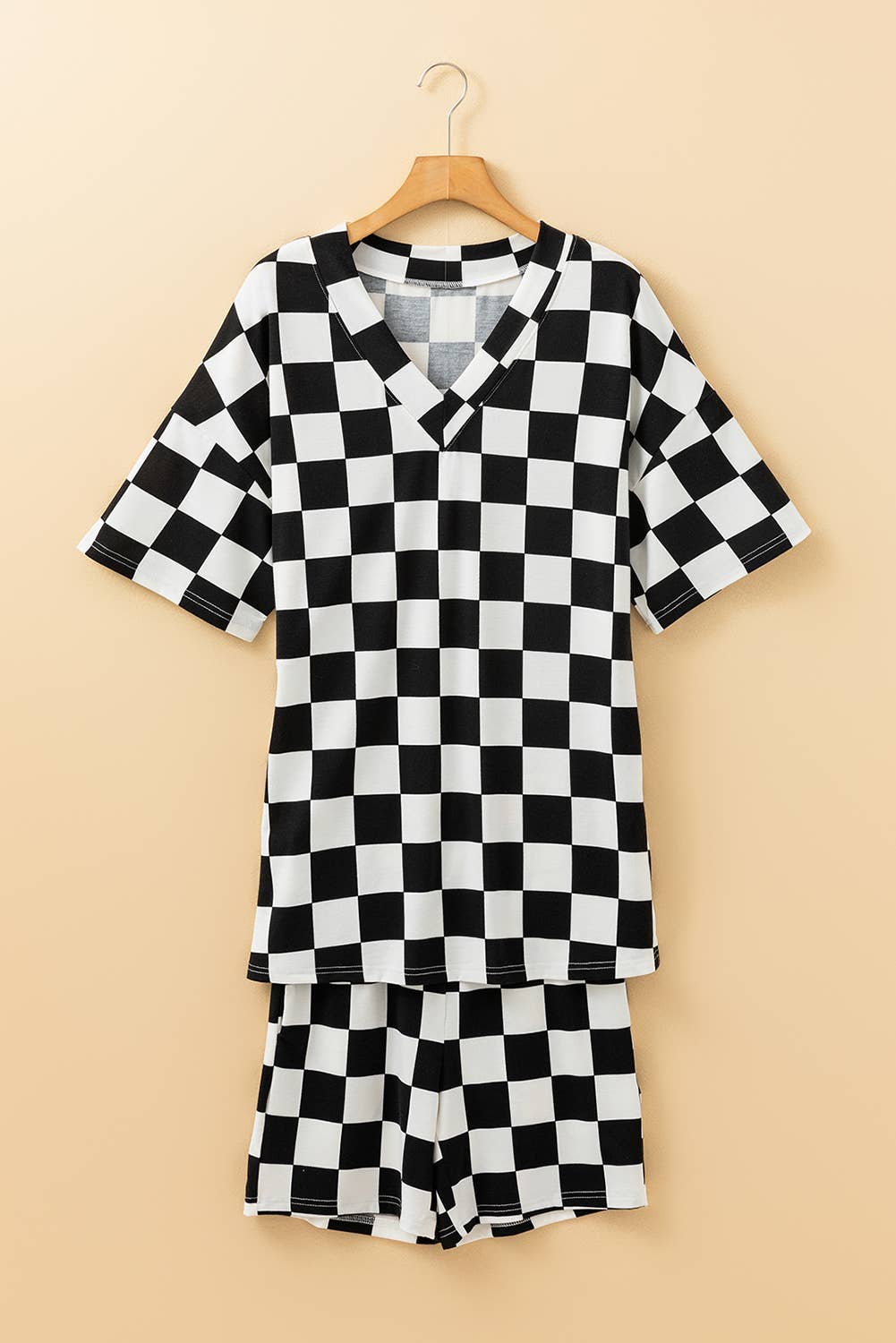 Aapparella - Checkered Print V Neck Top & Shorts Lounge Set | S-XL