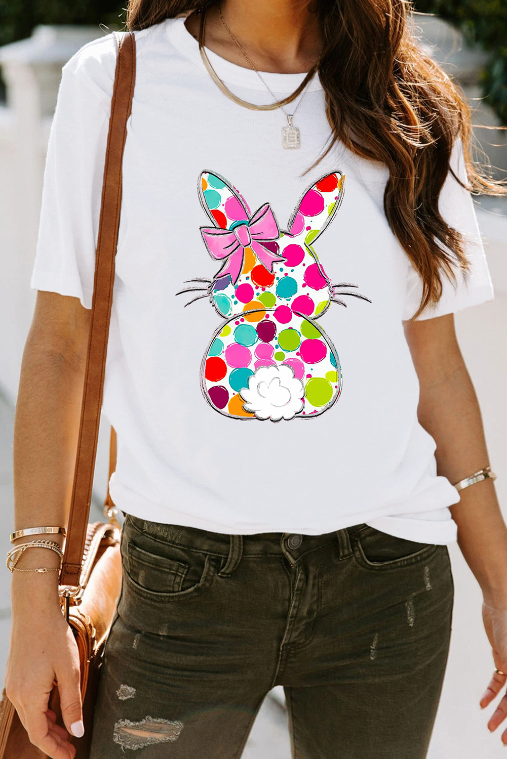 Little Daisy Closet - LDC Polka Dot Bow Rabbit Graphic Crewneck Easter Fashion Tee