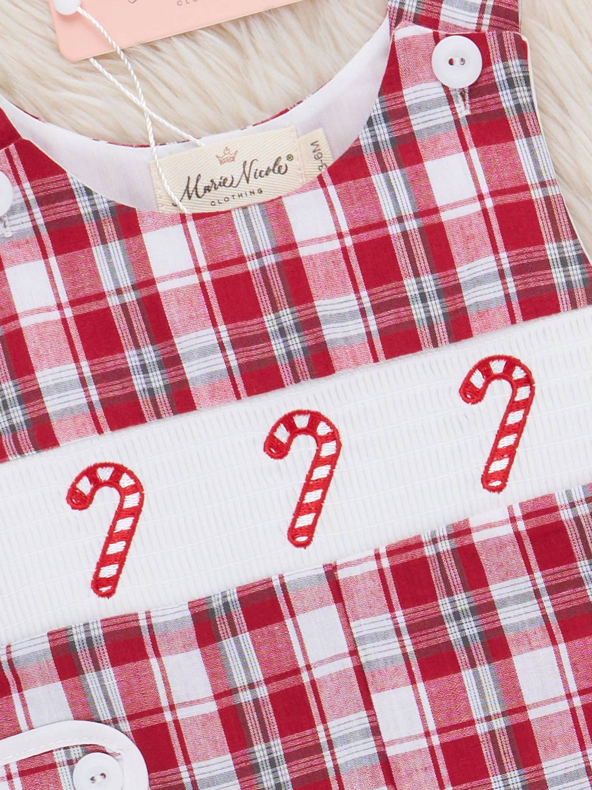 Marie Nicole Clothing - Candy Cane Plaid Smocked Johnny
