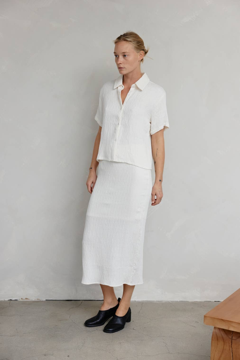 MOD REF - The Miranda Skirt | Textured Midi Skirt with Back Slit