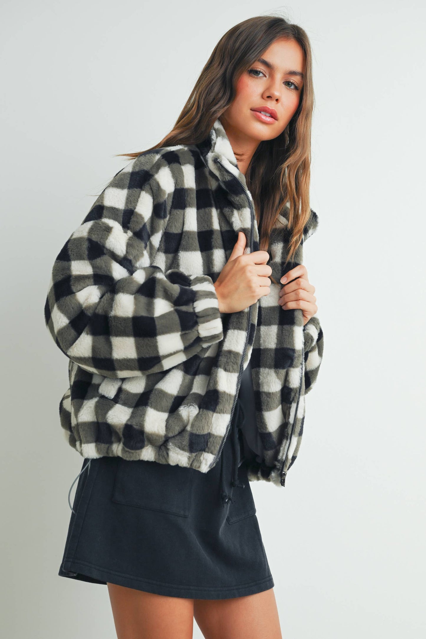 BUTTERMELON - Fall Drop Shoulder Plaid Fall Jacket - BMJ7504