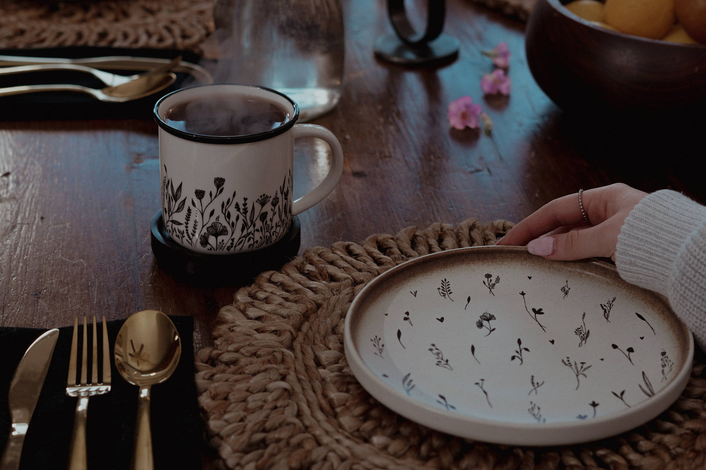 Artsy Em - Black and White Flowery Mug