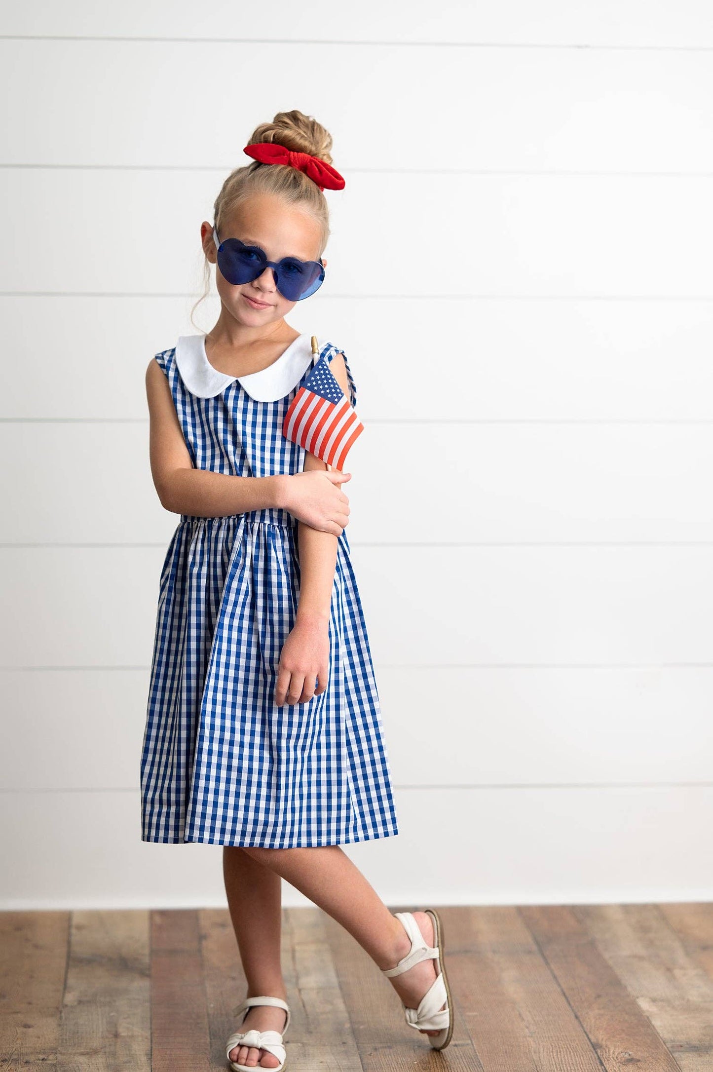 Wren & James - Kids Navy Check Gingham Peter Pan Collar Spring Summer Dress