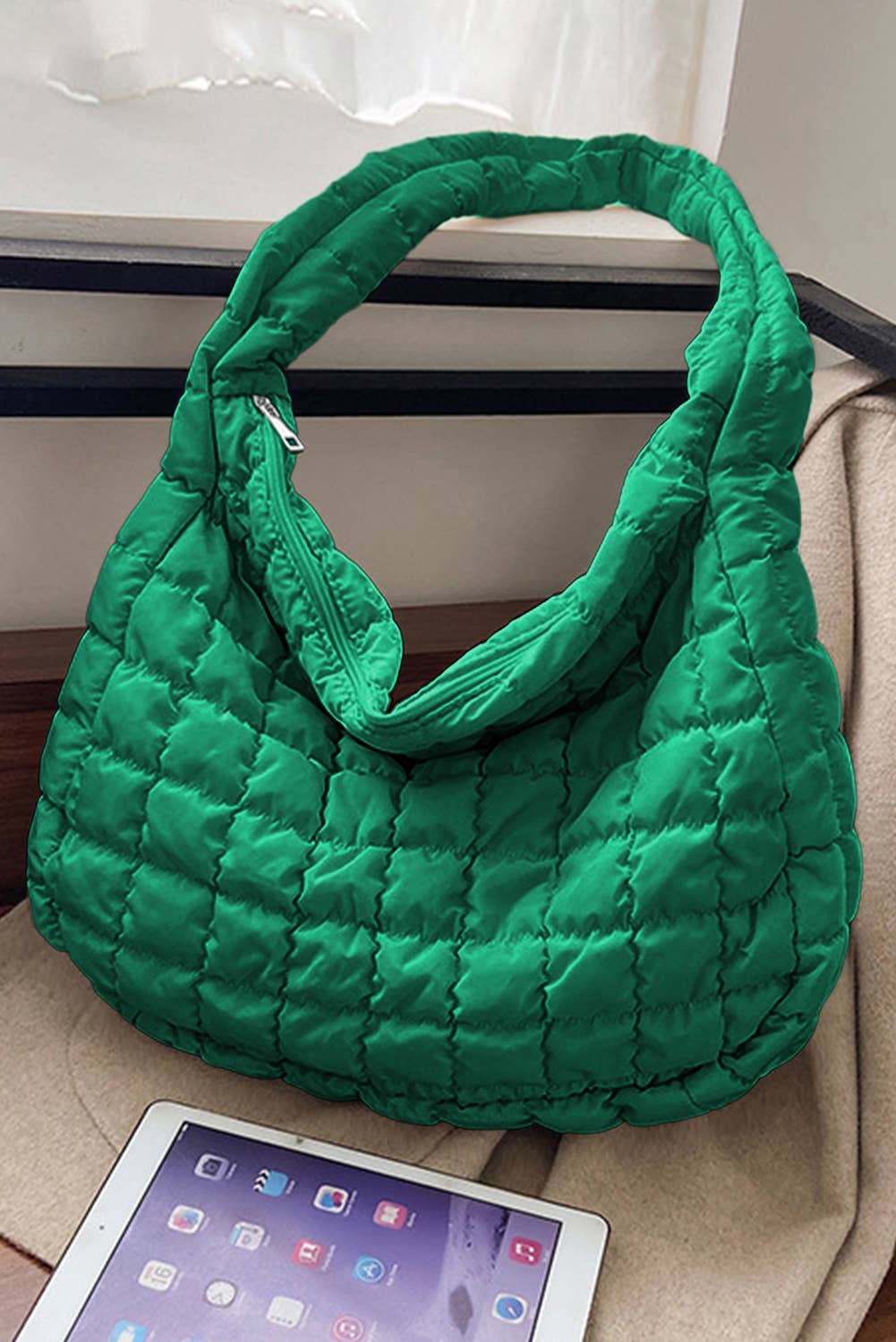 Lovesoft - Quilted Zipper Large Shoulder Bag