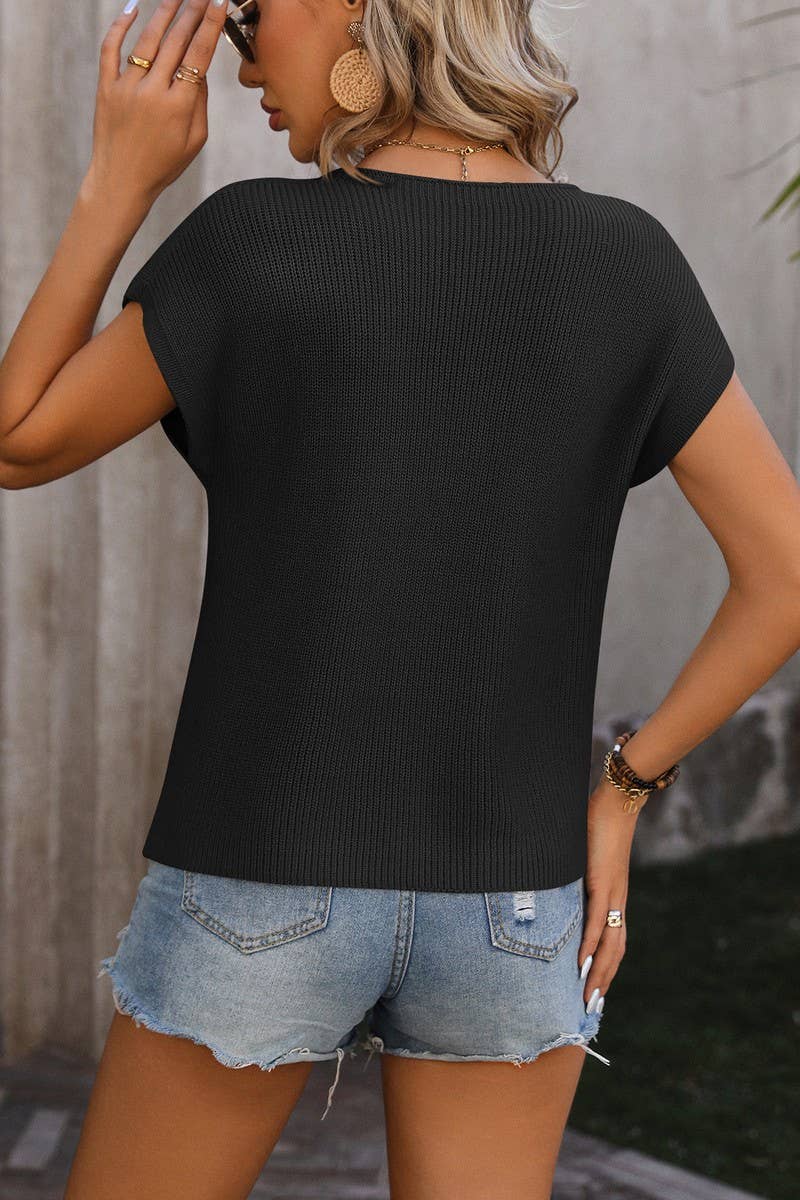 NINEXIS - CWOSWS0050_Round Neck Short Sleeve Sweater