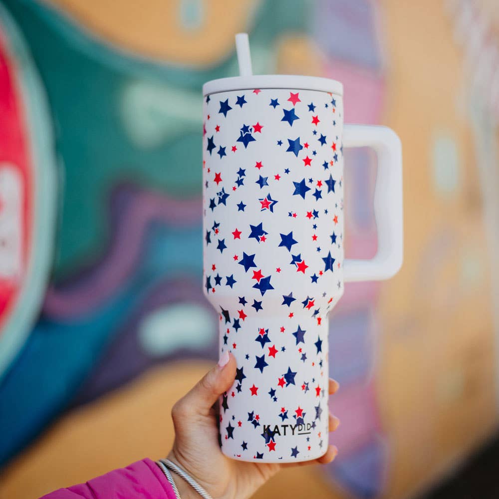 Katydid - Red, White, Blue STAR 38 Oz Tumbler w/ Handle
