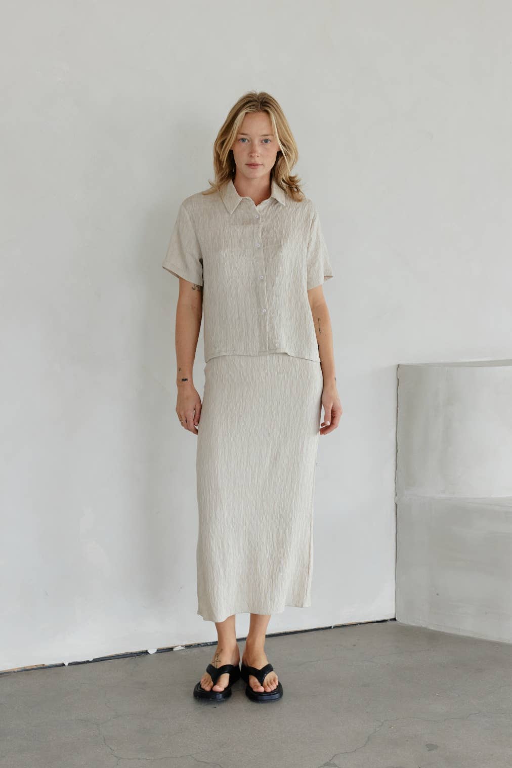 MOD REF - The Miranda Skirt | Textured Midi Skirt with Back Slit