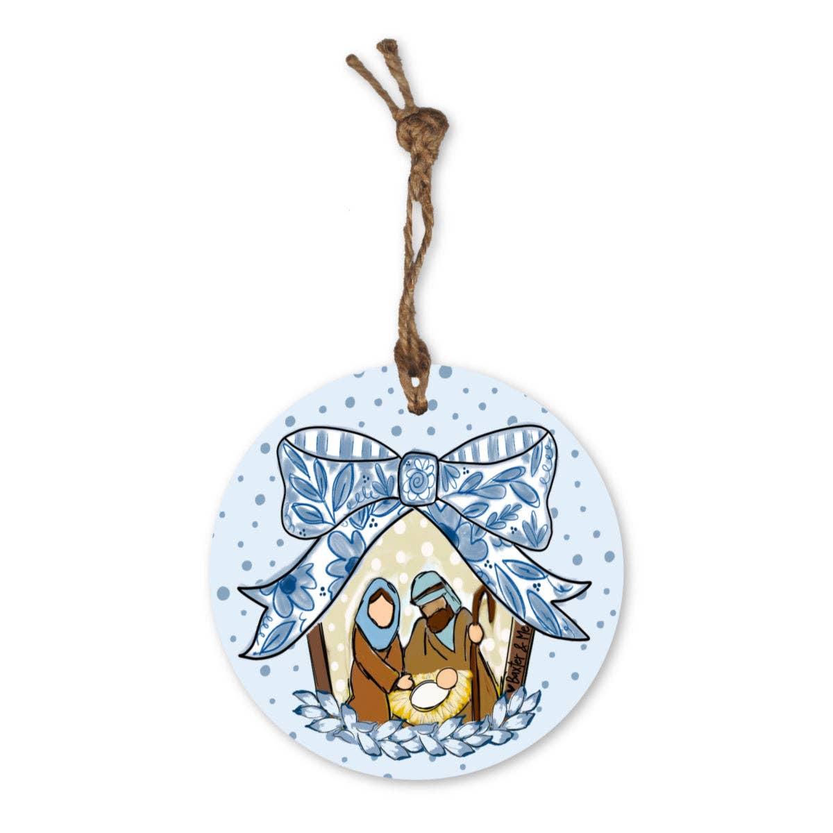 Baxter & Me - Blue Ribbon Bow Nativity Ornament