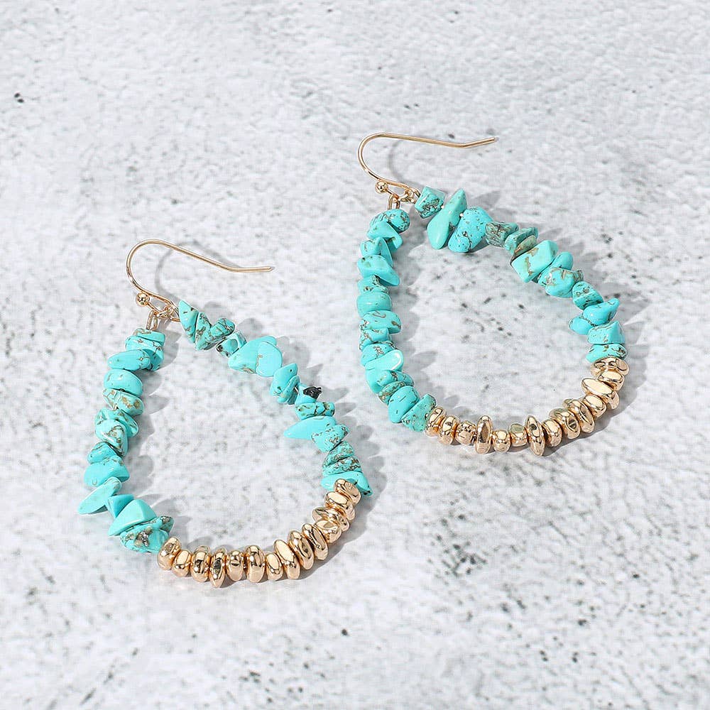 Sensibling Corp. - Natural Stone Metal Beaded Teardrop Dangle Earrings