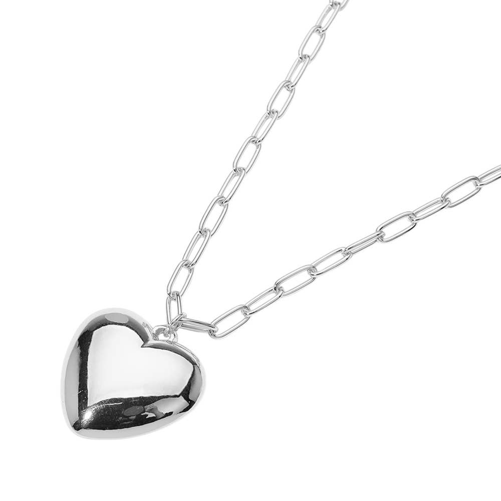 Sensibling Corp. - Metal Puffy Heart Pendant Paperclip Chain Long Necklace