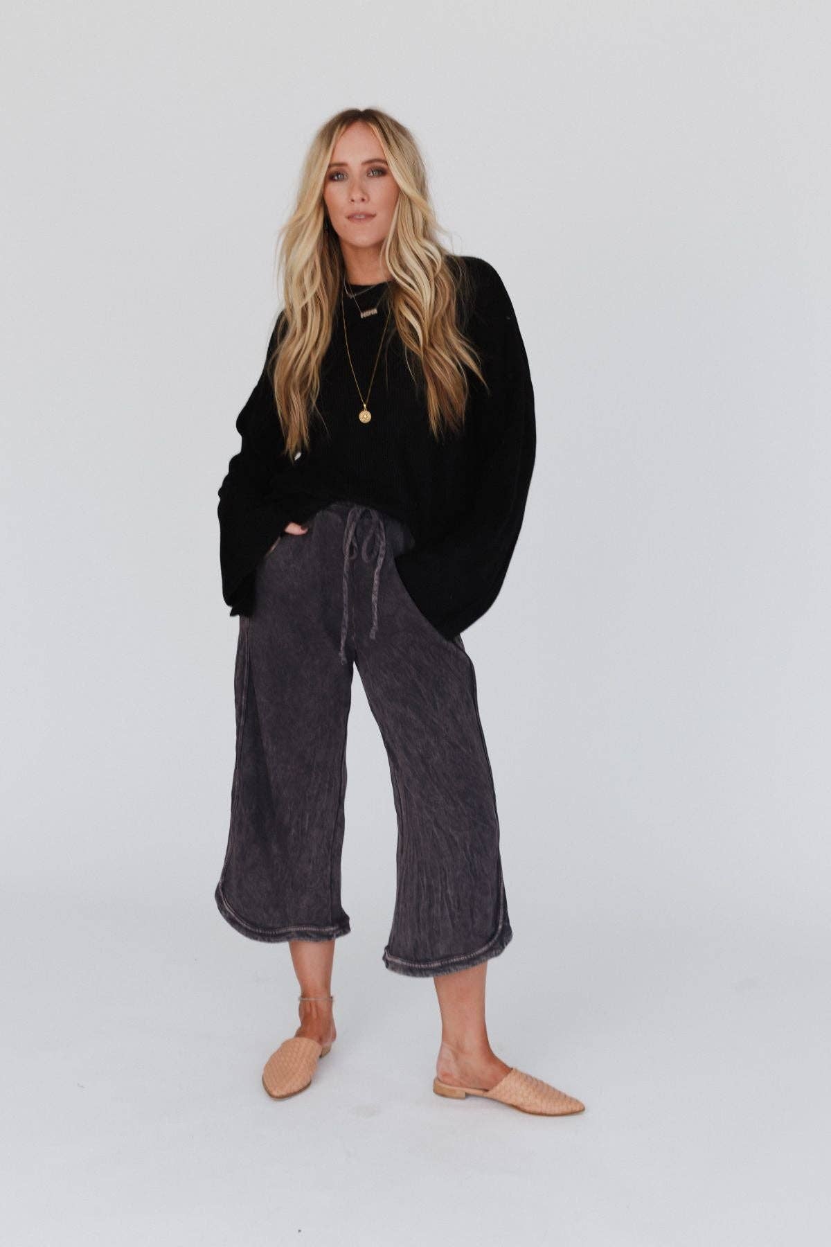 Three Bird Nest - So Comfy Wide Leg Pant Petite Length - New Charcoal