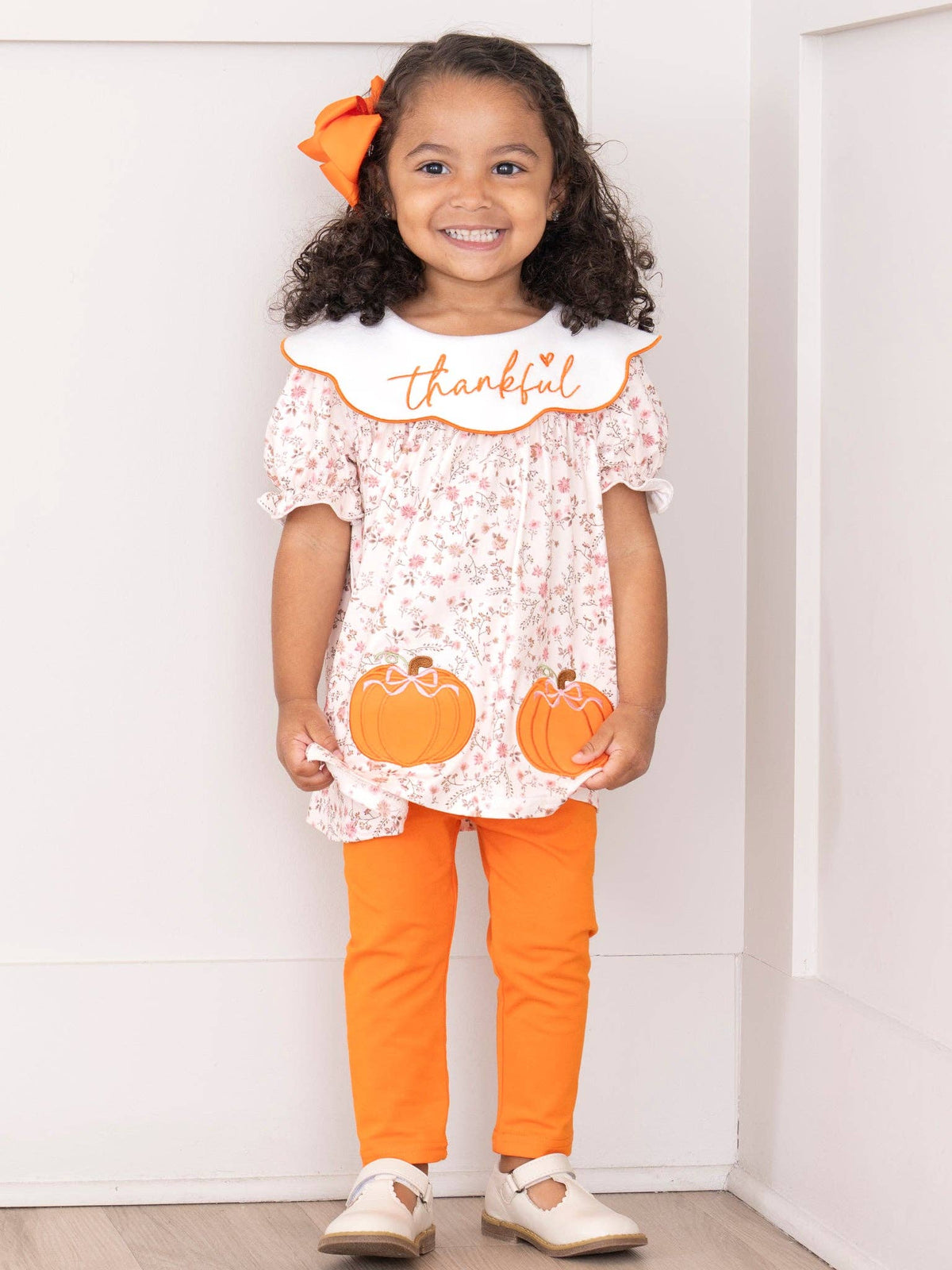 Marie Nicole Clothing - Thankful Pumpkin Embroidered Outfit