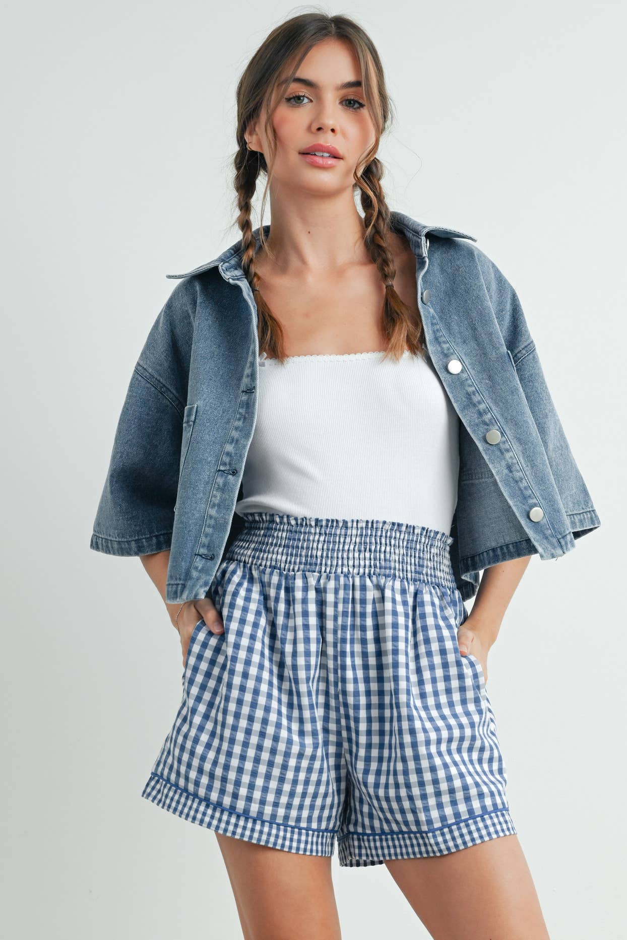 BUTTERMELON - Garterized Gingham Shorts - BMP7658