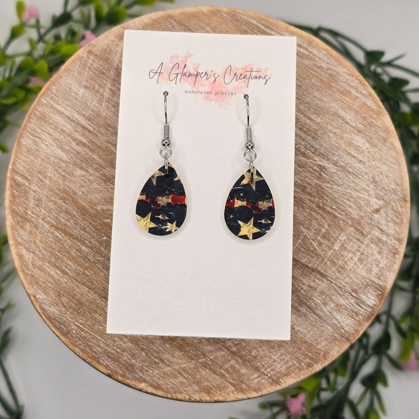 A Glamper's Creations LLC - Stars & Stripes Patriotic MINI Teardrop Leather Earrings