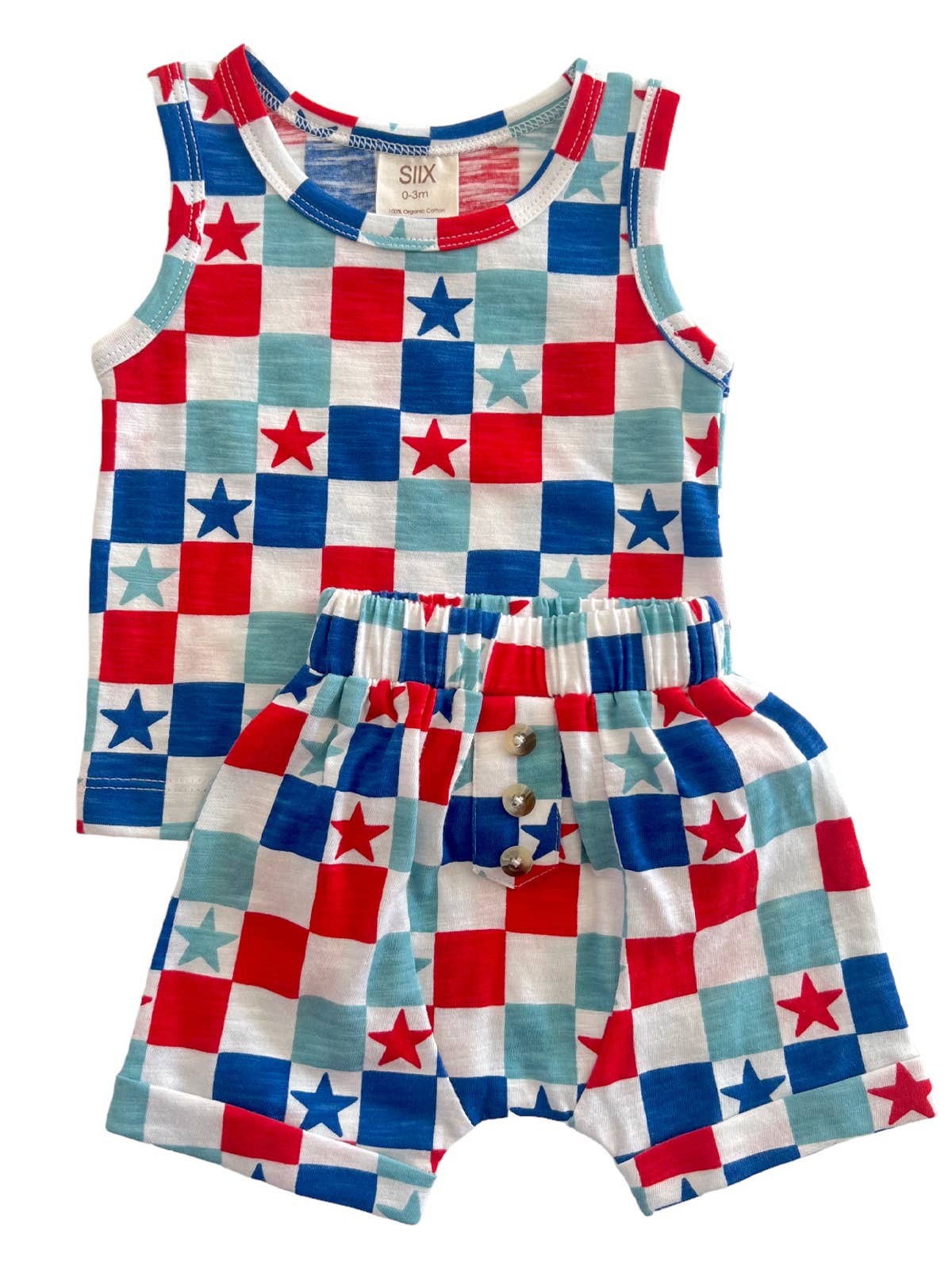 SIIX Collection - Red, White & Blue Checkerboard / Organic Tank & Short Set