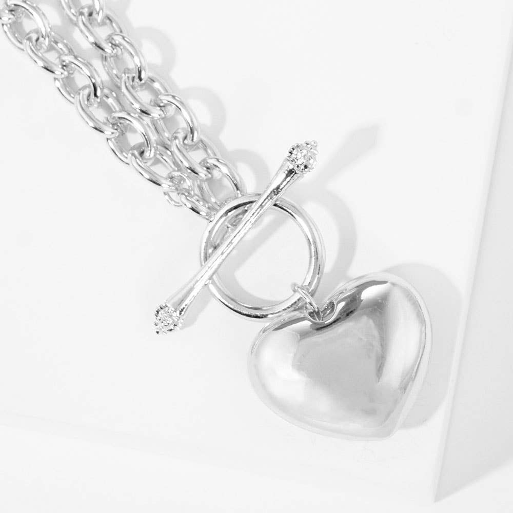 Sensibling Corp. - Gold Dipped Brass Metal Heart Pendant Toggle Necklace