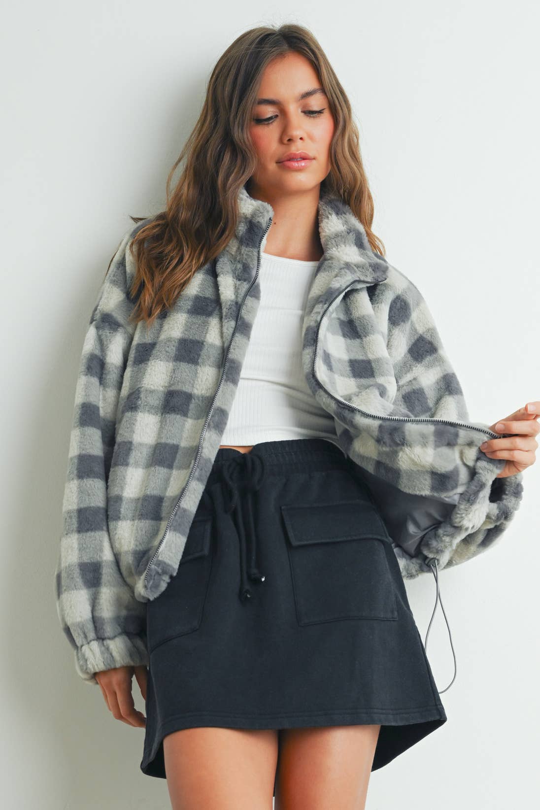 BUTTERMELON - Fall Drop Shoulder Plaid Fall Jacket - BMJ7504