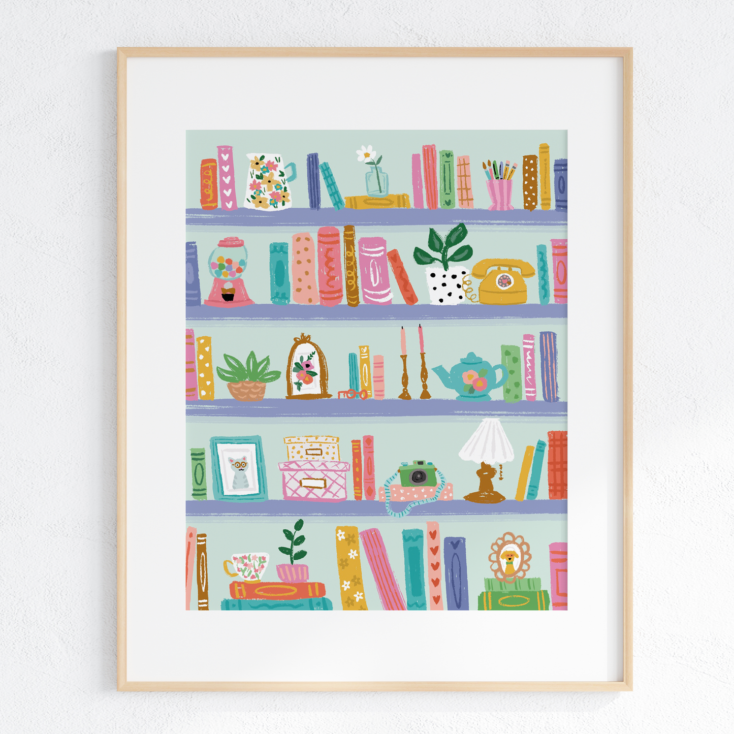 Makerie Day - Happy Bookshelves - no words - Bookish Art Print