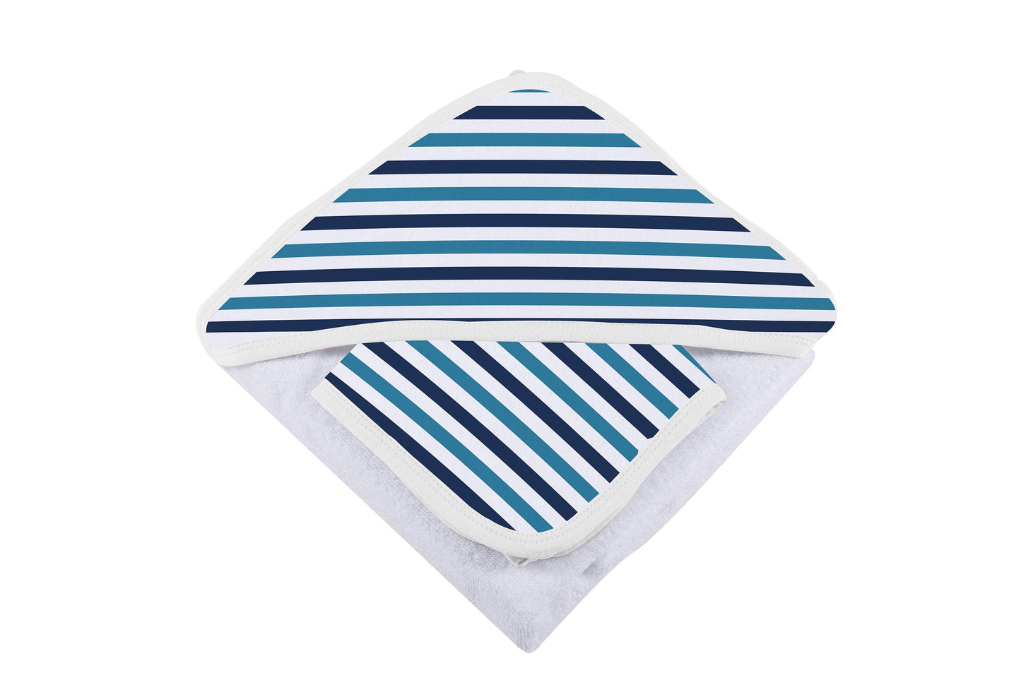 Newcastle Classics - Blue and White Stripe Hooded Towel and Washcloth Set