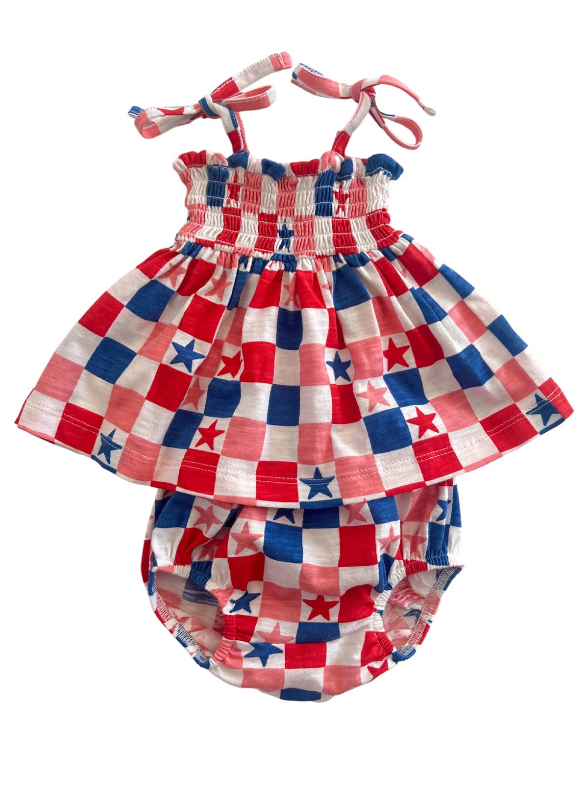 SIIX Collection - Red, White, Blue & Pink Checkerboard / Organic Smocked Set