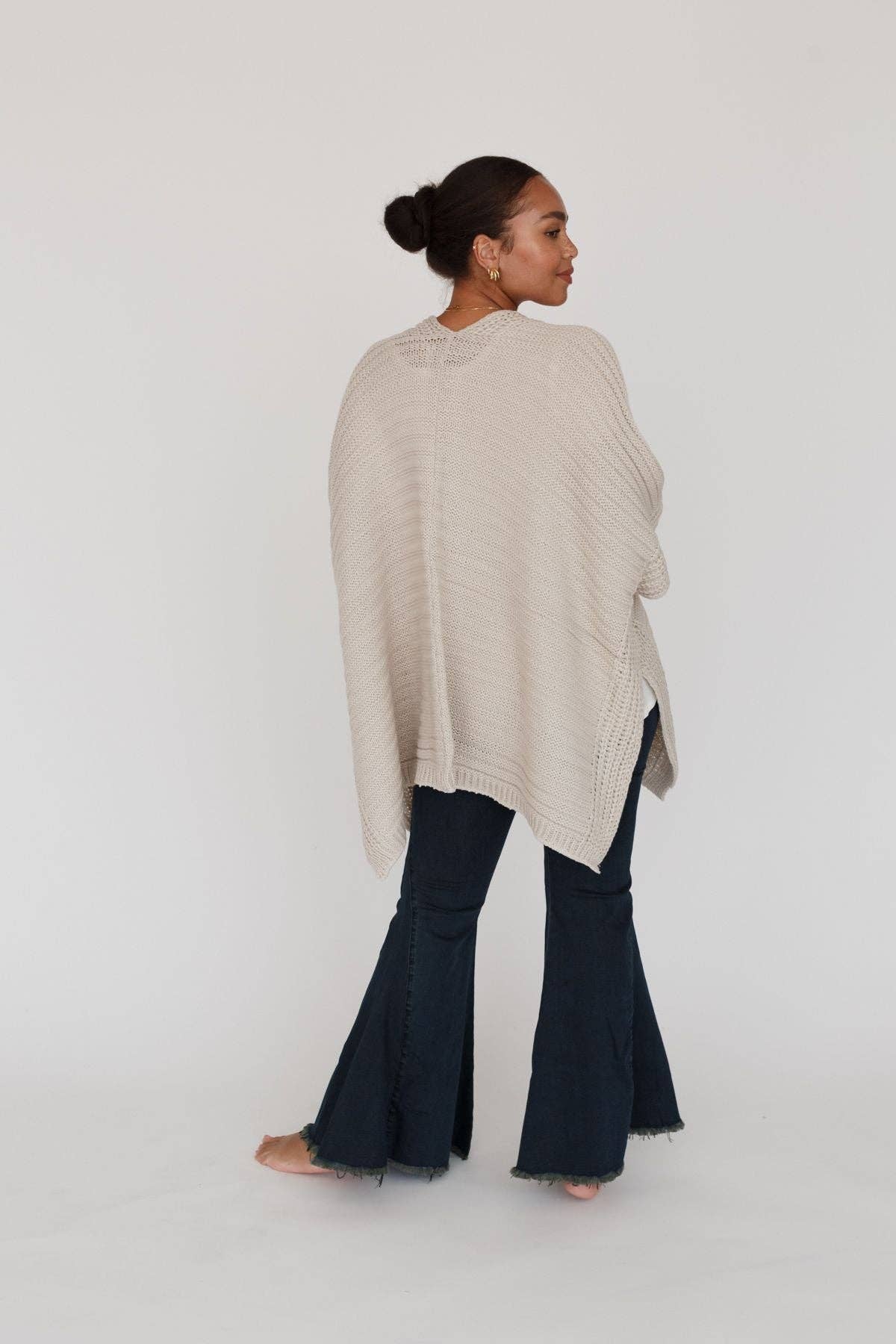 Three Bird Nest - So Deserving Knit Ruana - Oatmeal