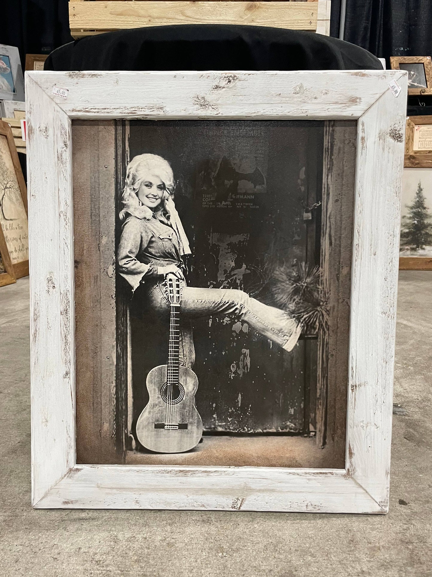 Swinford Designs - Antiqued Dolly Parton Guitar Picture- Choose your Size/Frame