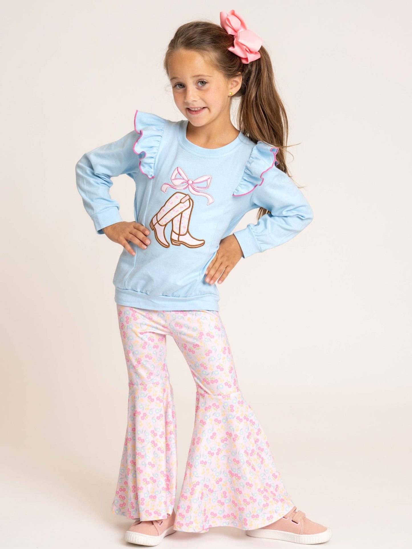 Marie Nicole Clothing - Boots & Bows Floral Bell-Bottom Outfit
