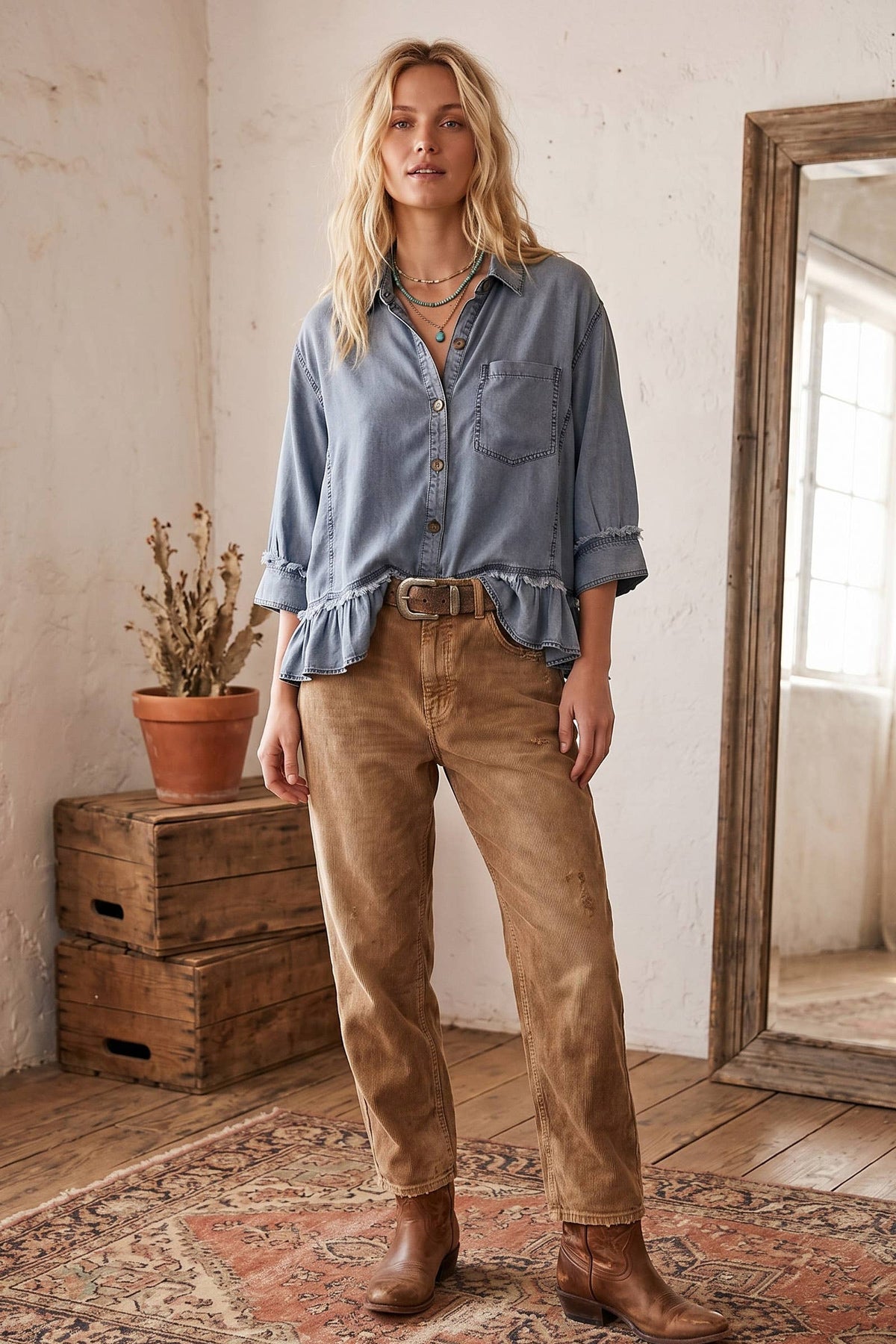 Sewn and Seen - Mineral Washed Tencel Ruffle Hem Shirt