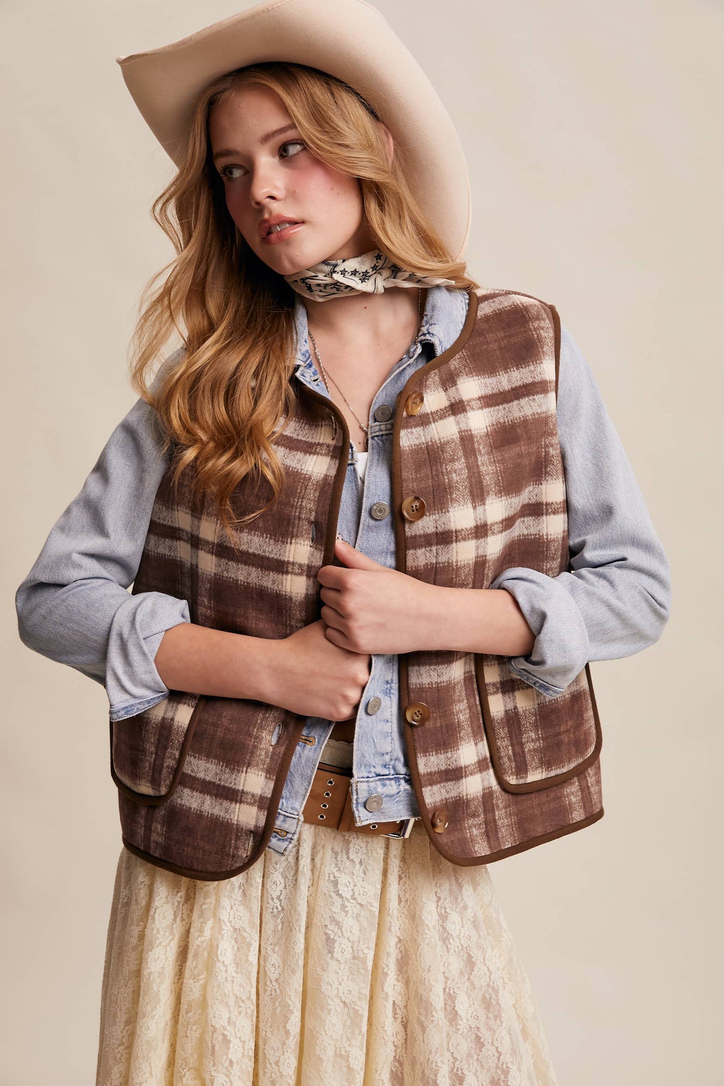 Listicle - Reversible Plaid Sherpa Vest LVT016