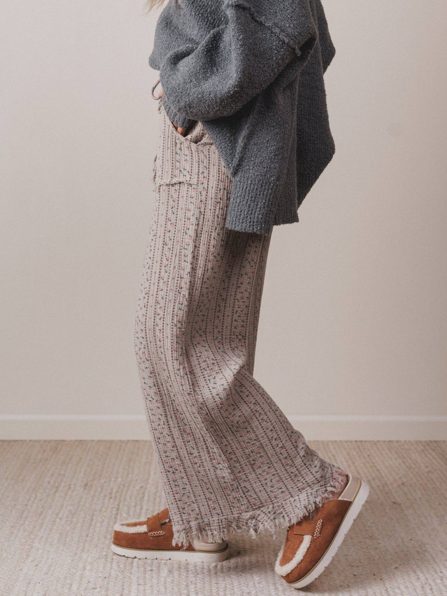 Three Bird Nest - Sandra Wide Leg Ruffle Pant - Taupe