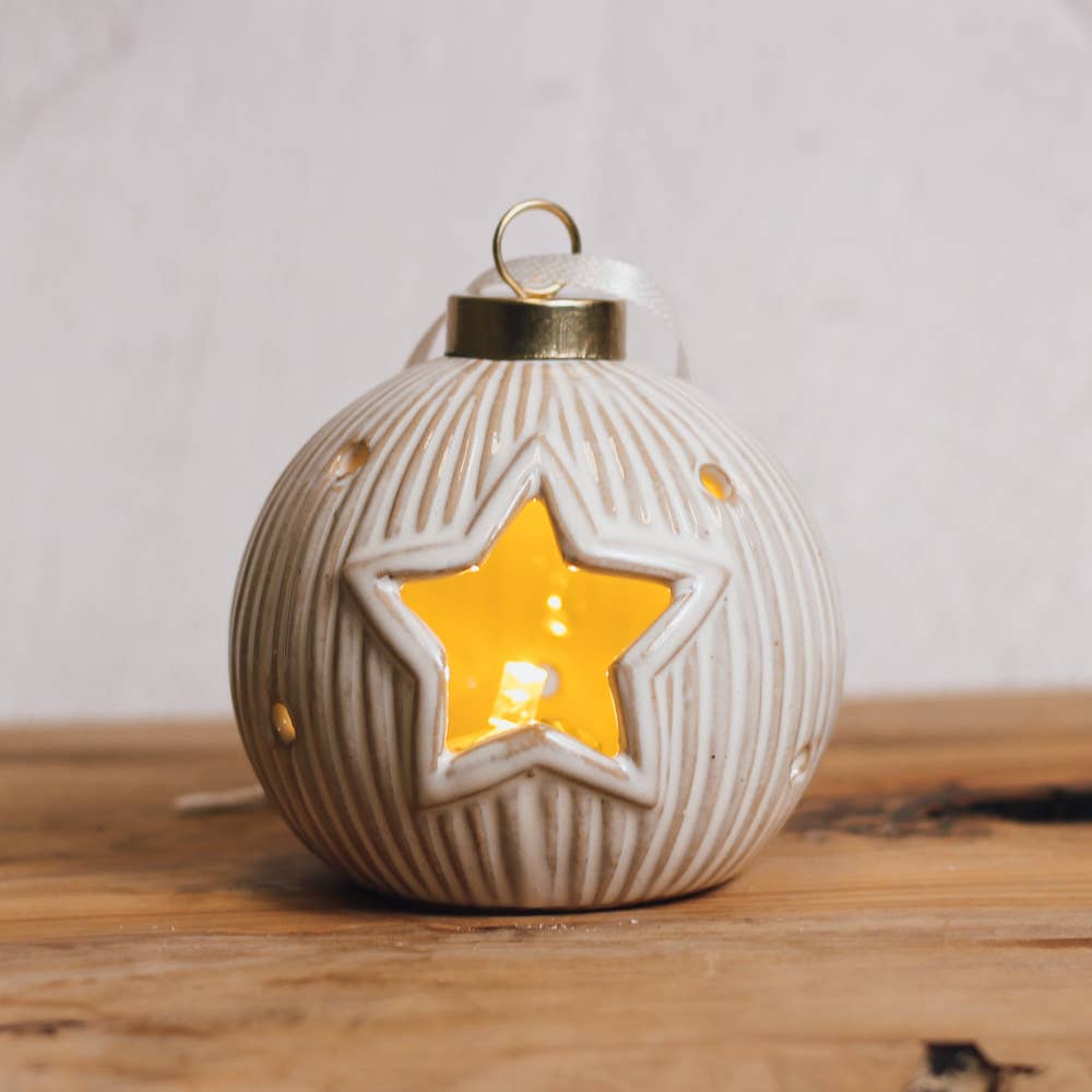 A Cheerful Giver - Star White Ornament with LED Light — Christmas, Holiday Ornaments