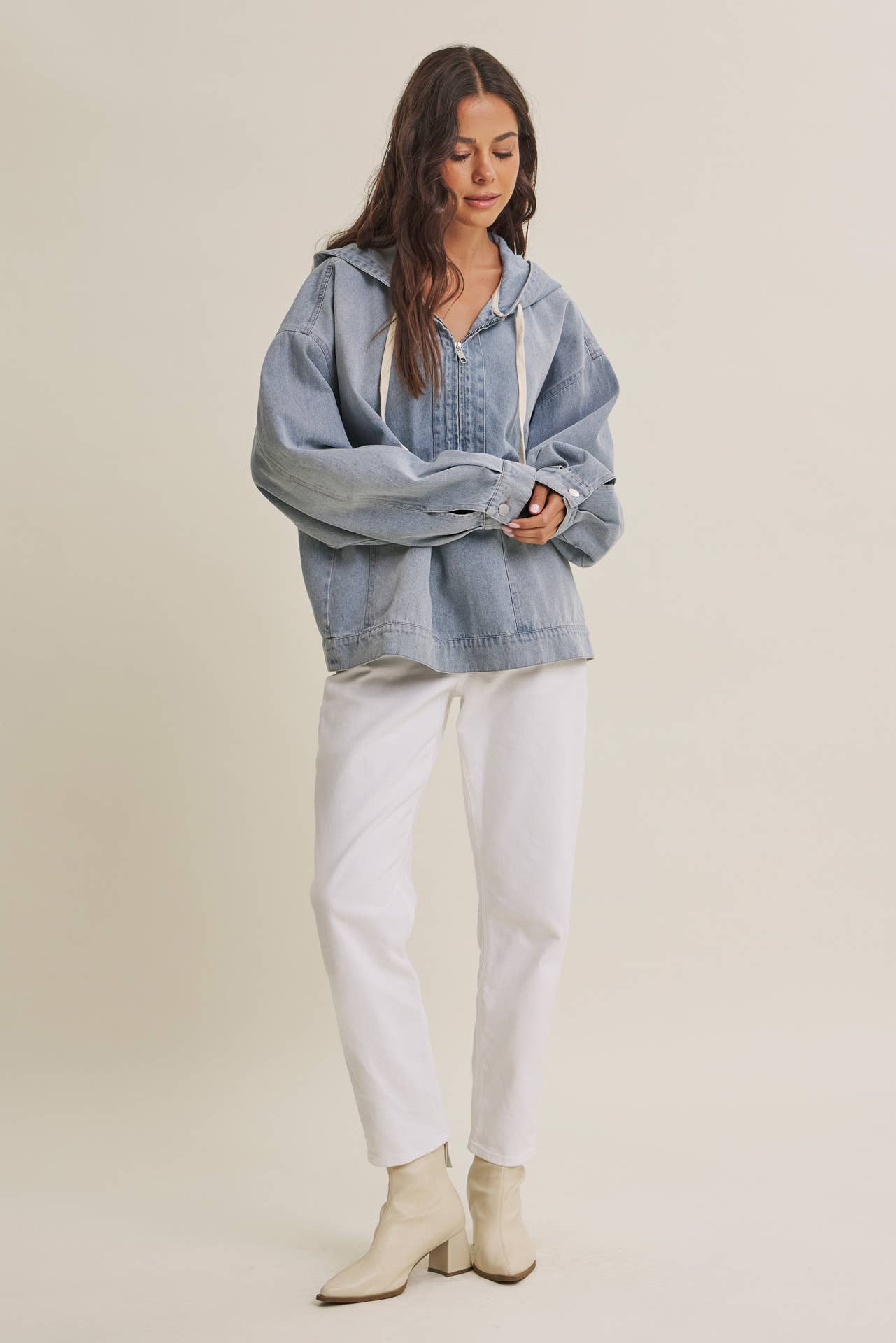 in february - CRAVING COMFORT MINERAL-WASHED DENIM HOODED PULLOVER