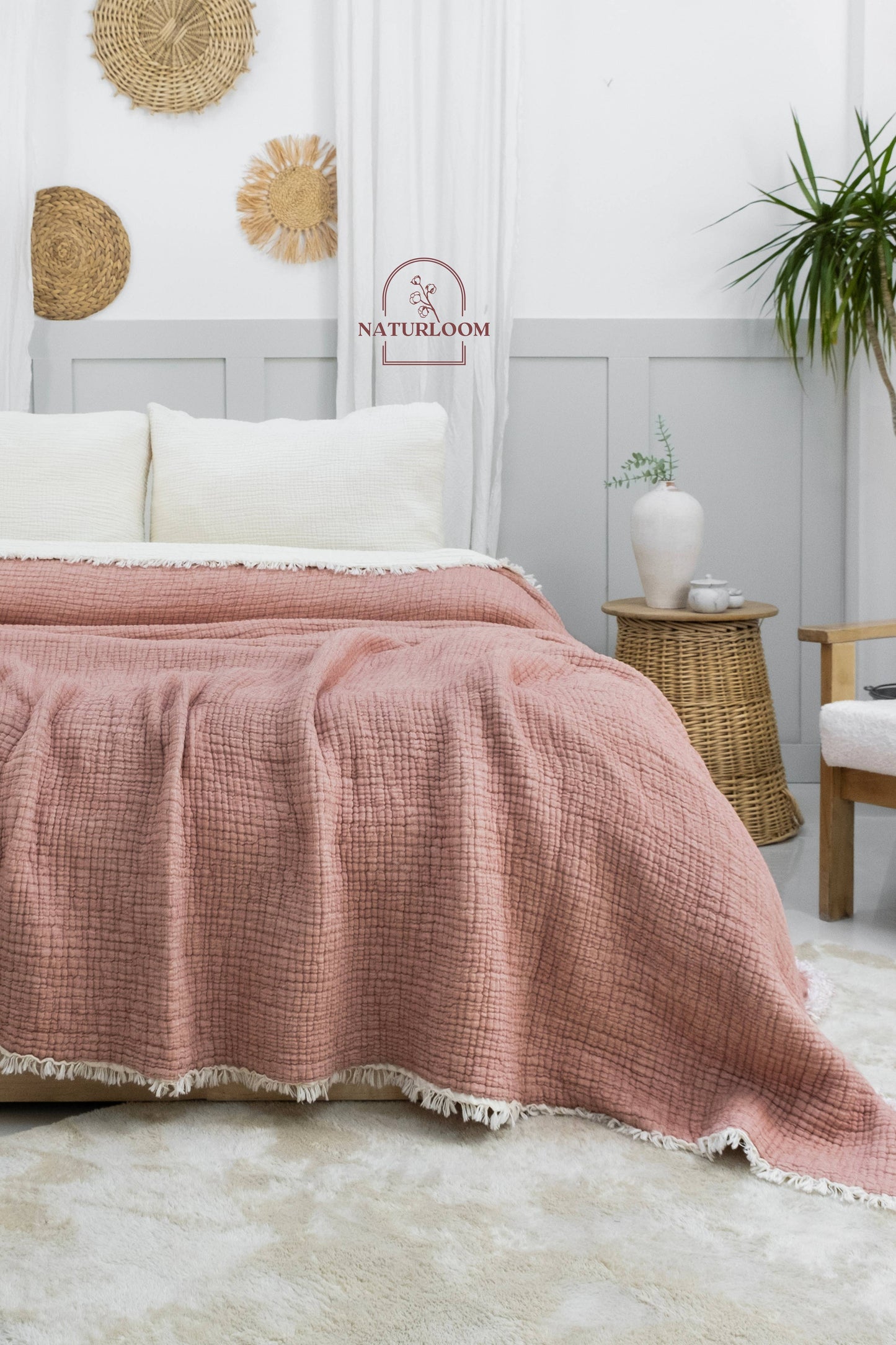 Naturloom - 6 Layer Organic GOTS Certified Muslin Quilt - Natural Comfort, Breathable & Cozy Year Round