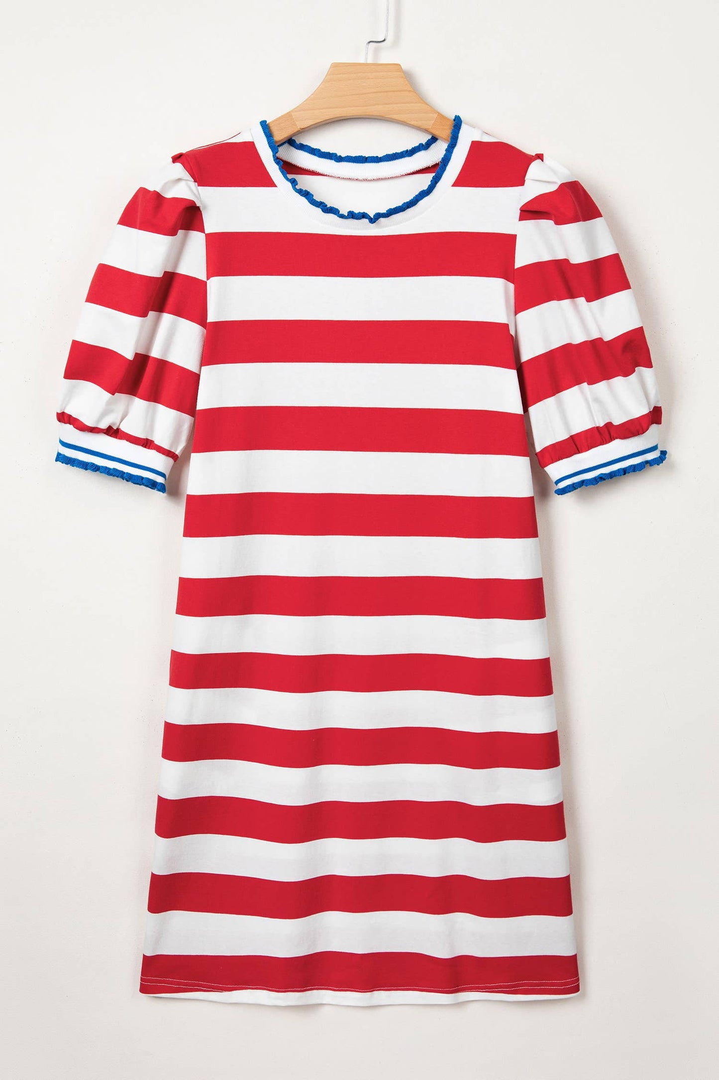 Little Daisy Closet - 4th of July Stripe Contrast Trim Puff Sleeve Shift Dress