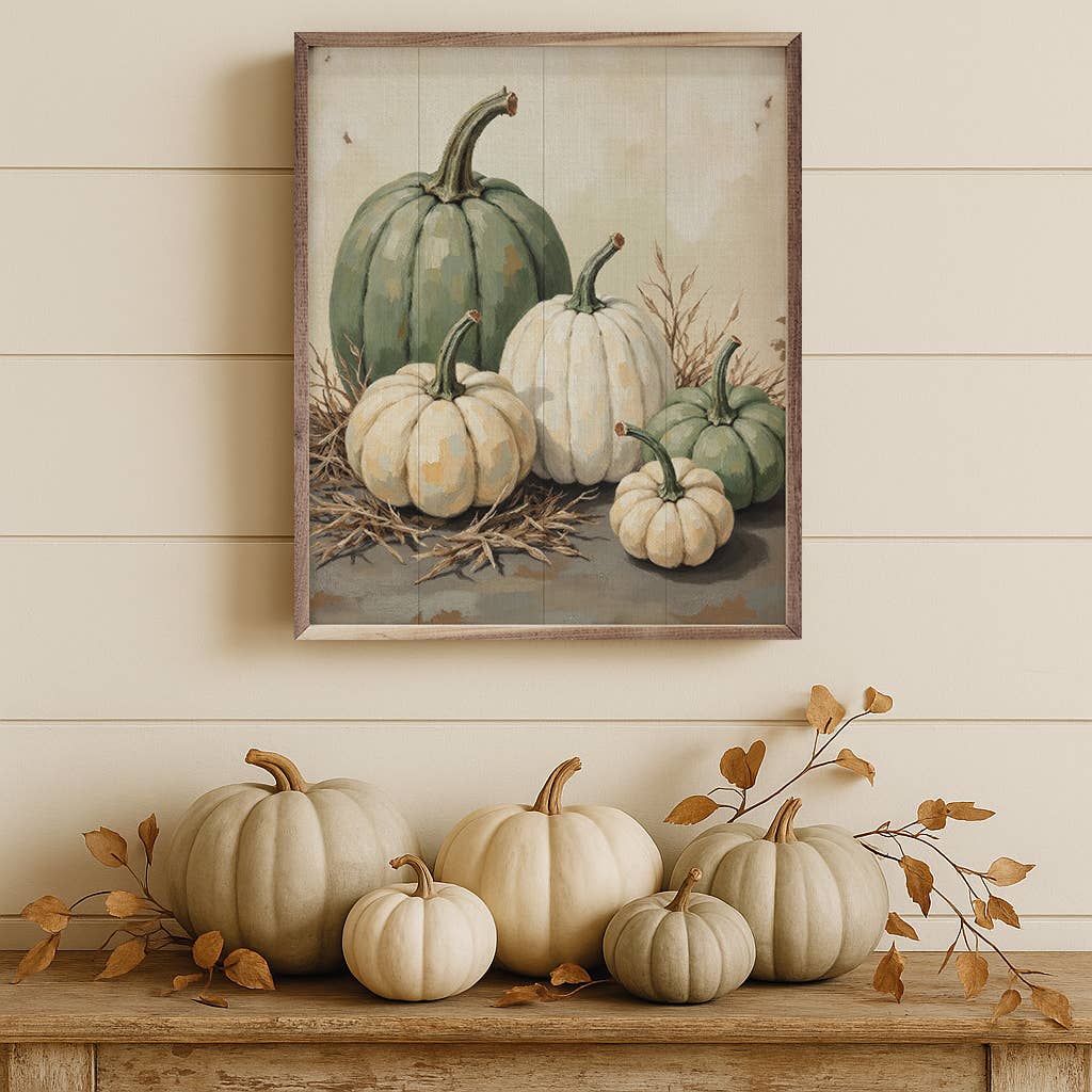 Kendrick Home - Green And White Pumpkins In Straw