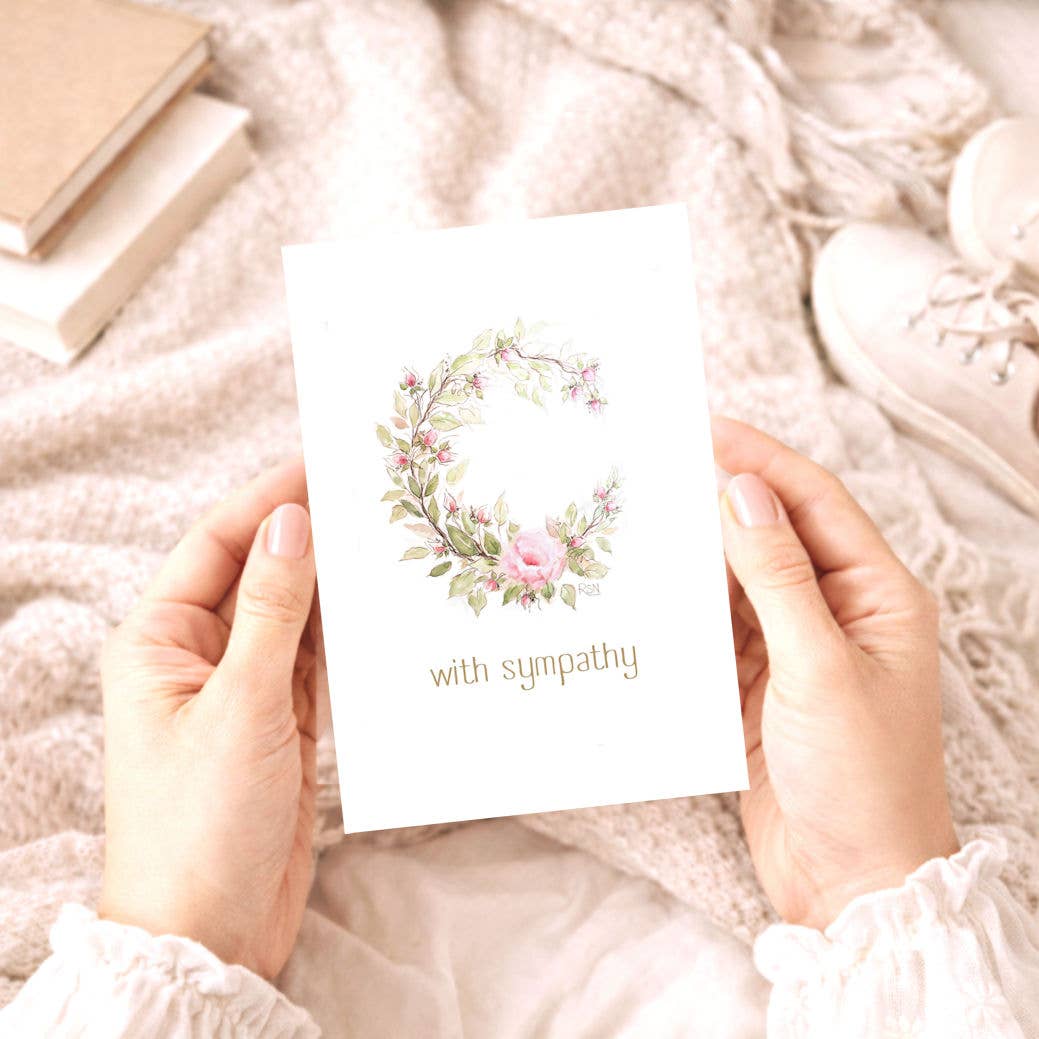 Bellflower Girl - With Sympathy | Pink Rose Wreath | Friendship Sympathy Card