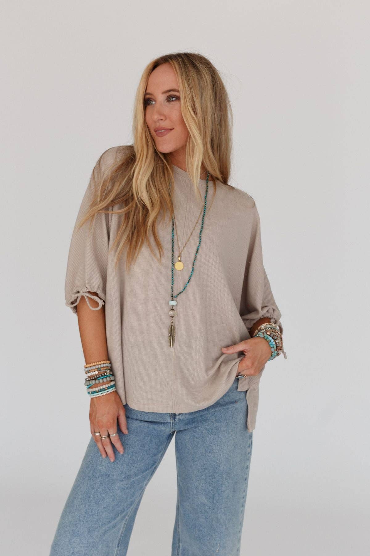Three Bird Nest - Little Lark Puff Sleeve Tee - Taupe