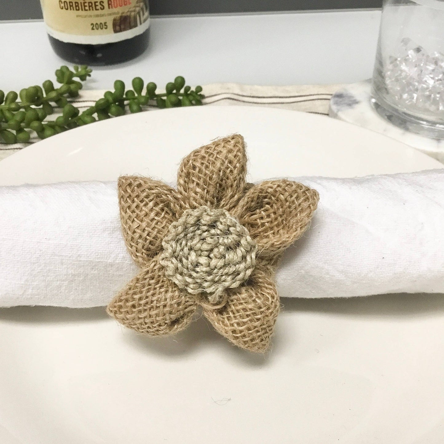 India Handicrafts Inc - Jute Net Flower Napkin Ring