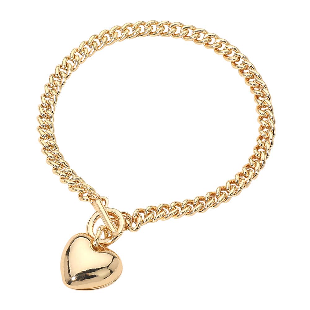 Sensibling Corp. - Puffy Metal Heart Charm Toggle Chain Bracelet